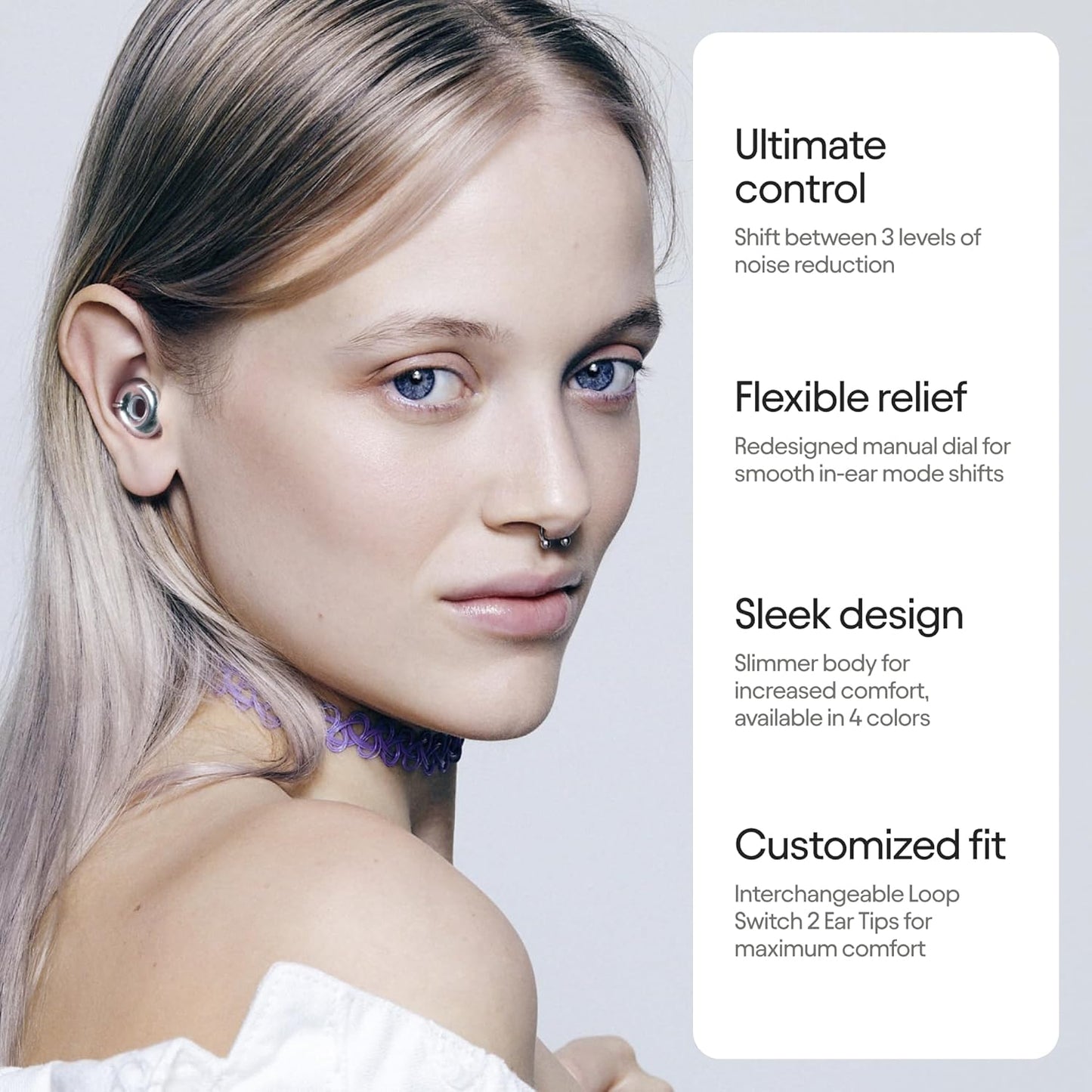 Loop Switch 2 Adjustable Ear Plugs - 3 Noise Relief Modes for Ultimate Control | Flexible Earplugs for Focus, Travel, Socializing, Festivals & More | 20-26 dB (SNR) Reduction