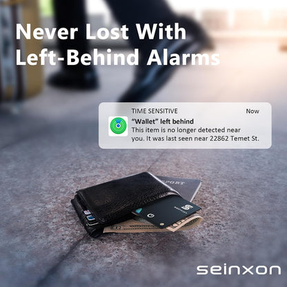 SEINXON Wallet Tracker (iOS Only) IP68 Thin Item Finder Card Luggage Located Bluetooth Works with Apple Find My APP & Network - Magnetic Charger (Slim)