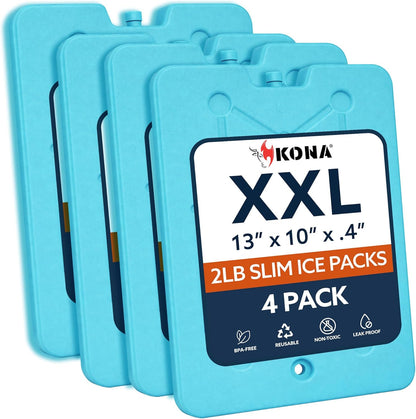 Kona XXL Ice Packs for Coolers – 2 lb Reusable Slim Freezer Packs, Long-Lasting Dry Ice Alternative for Cooler Bags, 13×10 Inch, Fast Freeze (-5 °C), Available in Multiple Pack Quantities