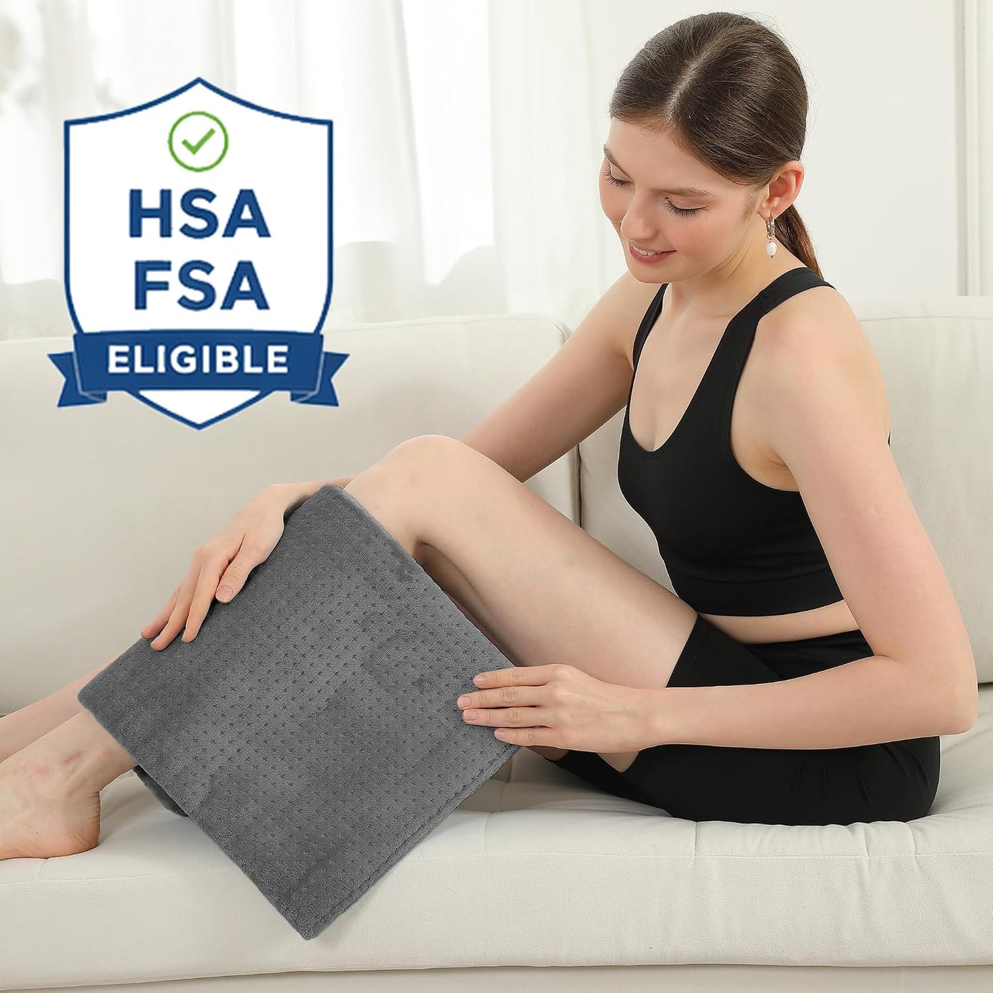 Electric Heating Pad HSA Eligible, Heated Pad for Back Neck Shoulder Pain Relif, Heating Pad for Period Cramps with 2H Auto Shut Off and 4 Heating Levels, 12"x24" Dark Grey