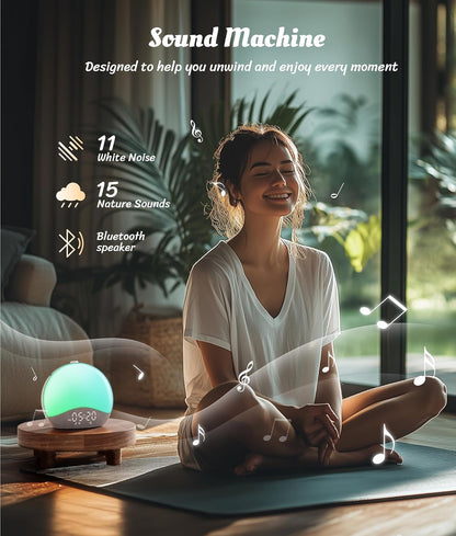 ecozy Sunrise Alarm Clock, White Noise Sound Machine, Alarm Clock for Bedrooms, 26 Soothing Sounds, 17 Night Lights, Bluetooth Speaker, Sunrise Wake-Up Light for Heavy Sleepers, Adults, Kids