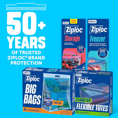 Ziploc Flexible Totes, 22 Gallon X-Large Storage Bags with Zipper, 2 Count