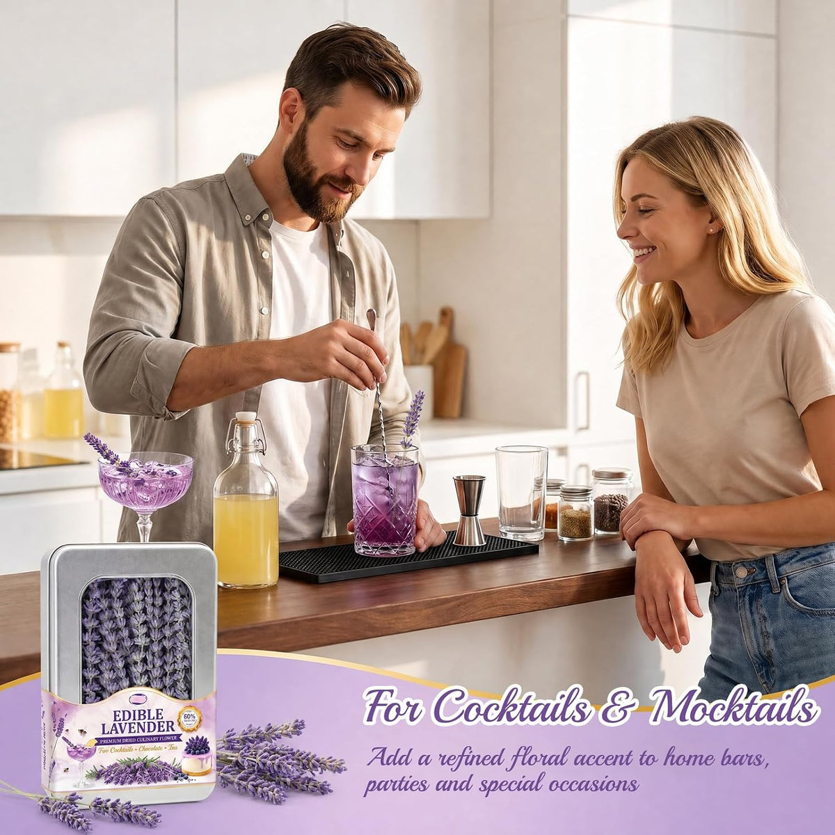 60+ PCS Edible Lavender Sprigs 1.1oz for Cocktails & Dessert Decor