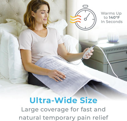 Pure Enrichment PureRelief Ultra-Wide Microplush Heating Pad - 20” x 24” XXL Size & 6 Heat Settings for Temporary Neck, Shoulder & Back Pain Relief - Moist Heat Option & Machine Washable (Gray)