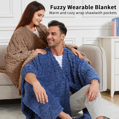 Wearable Blanket Poncho Cape Wrap for Adult, Cozy Sherpa Fleece Pocketed Shawl TV Throw Blankets for Office and Lounge(Purple,58'' x 64'')