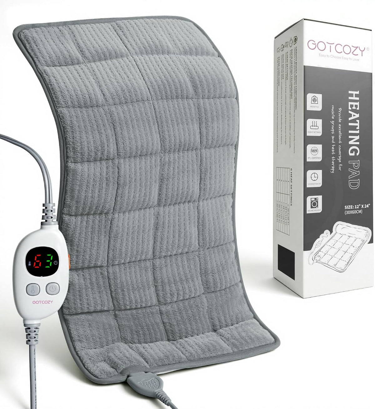 GOTCOZY Heating Pad 12"x24" for Back Pain Relief & Cramps(Rose)