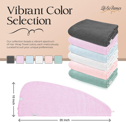 Lili&James 100% Cotton Hair Towel Wrap for Women & Kids – 420 GSM Quick Dry Hair Turban with Double Button Loop, Anti Frizz Non Microfiber Hair Drying Towel for Curly, Long & Thick Hair (Lilac)