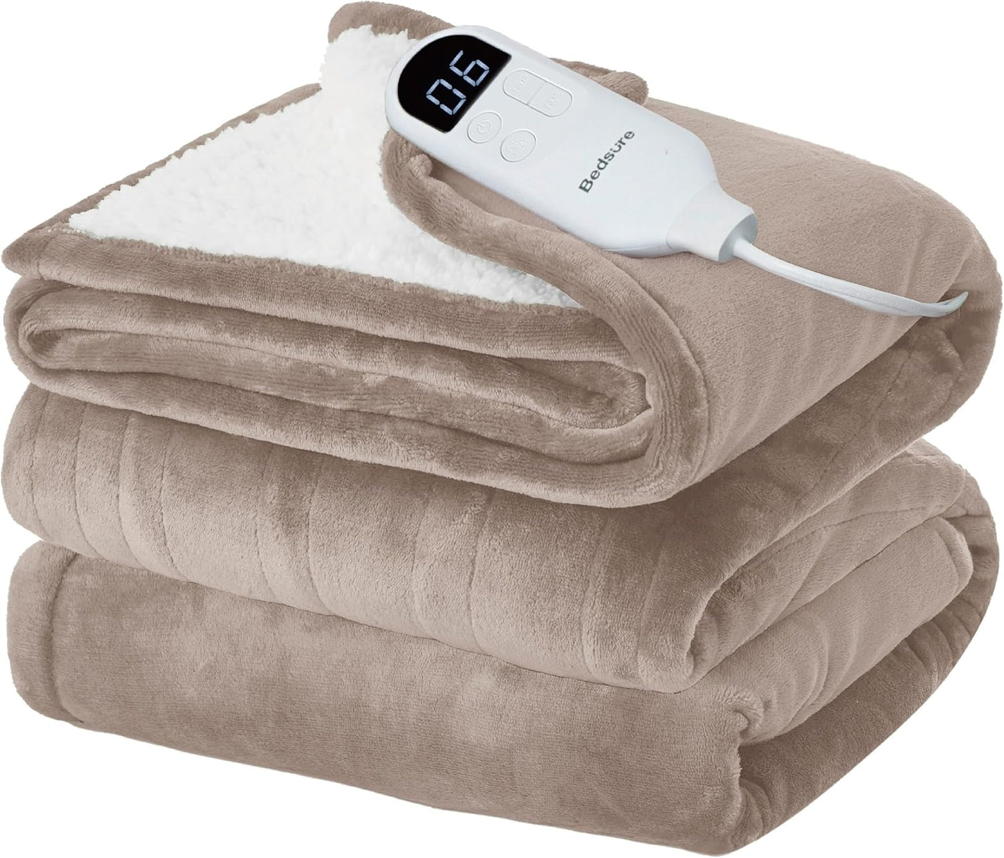 Bedsure Heated Blanket Throw Blanket with Preheat Function - Fast Heating Electric Blanket, Soft Flannel Throw with 6 Time Settings(Up to 10H), 6 Heating Settings, Gifts for Grandma (50"x60", Cream)
