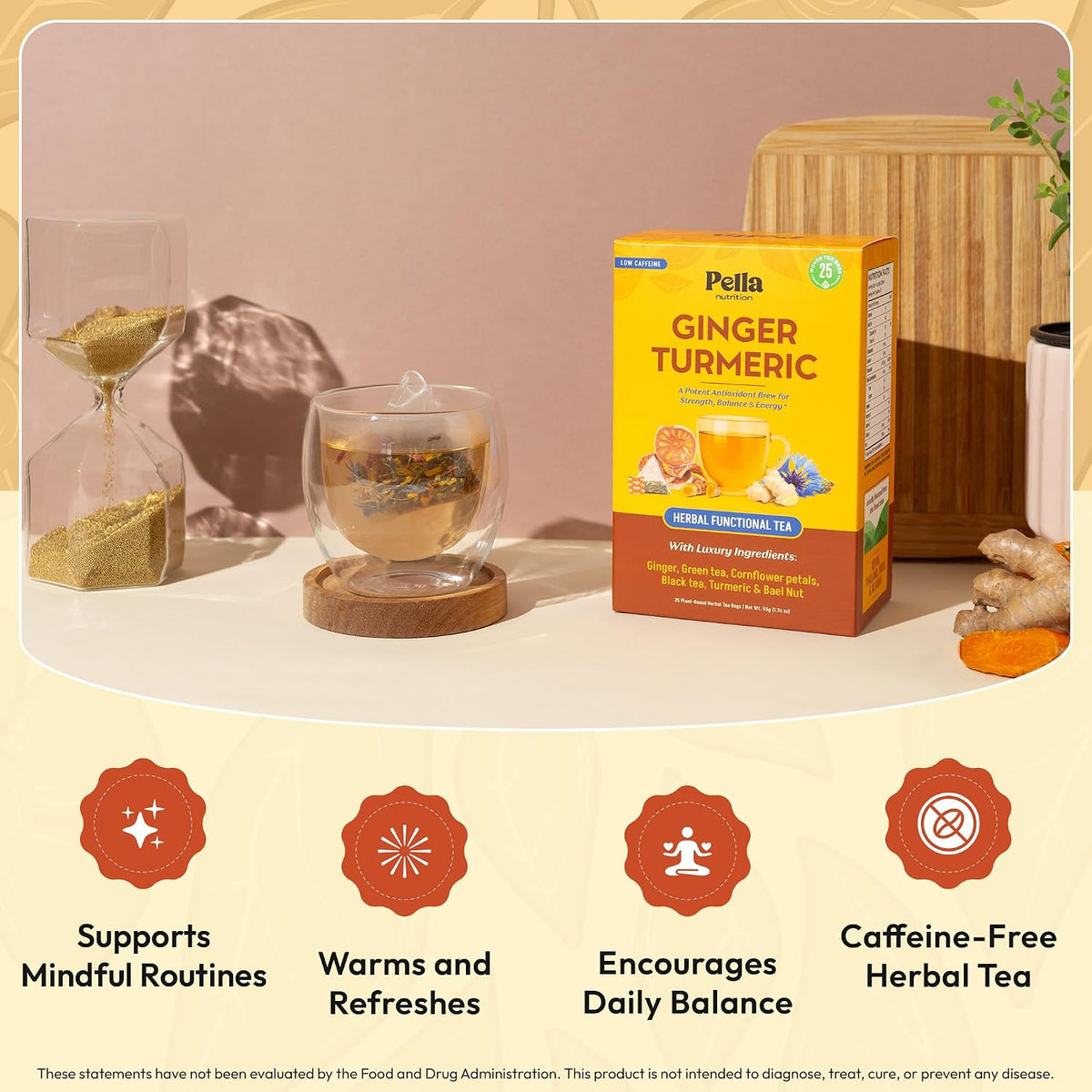 Pella Nutrition Ginger Turmeric Herbal Functional Tea - 25 Teabags