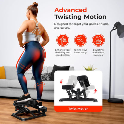 Sunny Health & Fitness Twist Steppers with Resistance Bands, Compact Mini Stair Step Machines for Low-Impact Home Cardio Workouts