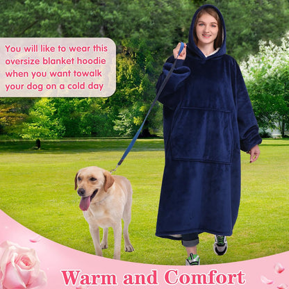 Waitu Wearable Blanket Sweatshirt Gifts for Women and Men, Warm and Cozy Giant Blanket Hoodie, Thick Flannel Blanket with Sleeves and Giant Pocket - Dark Gray