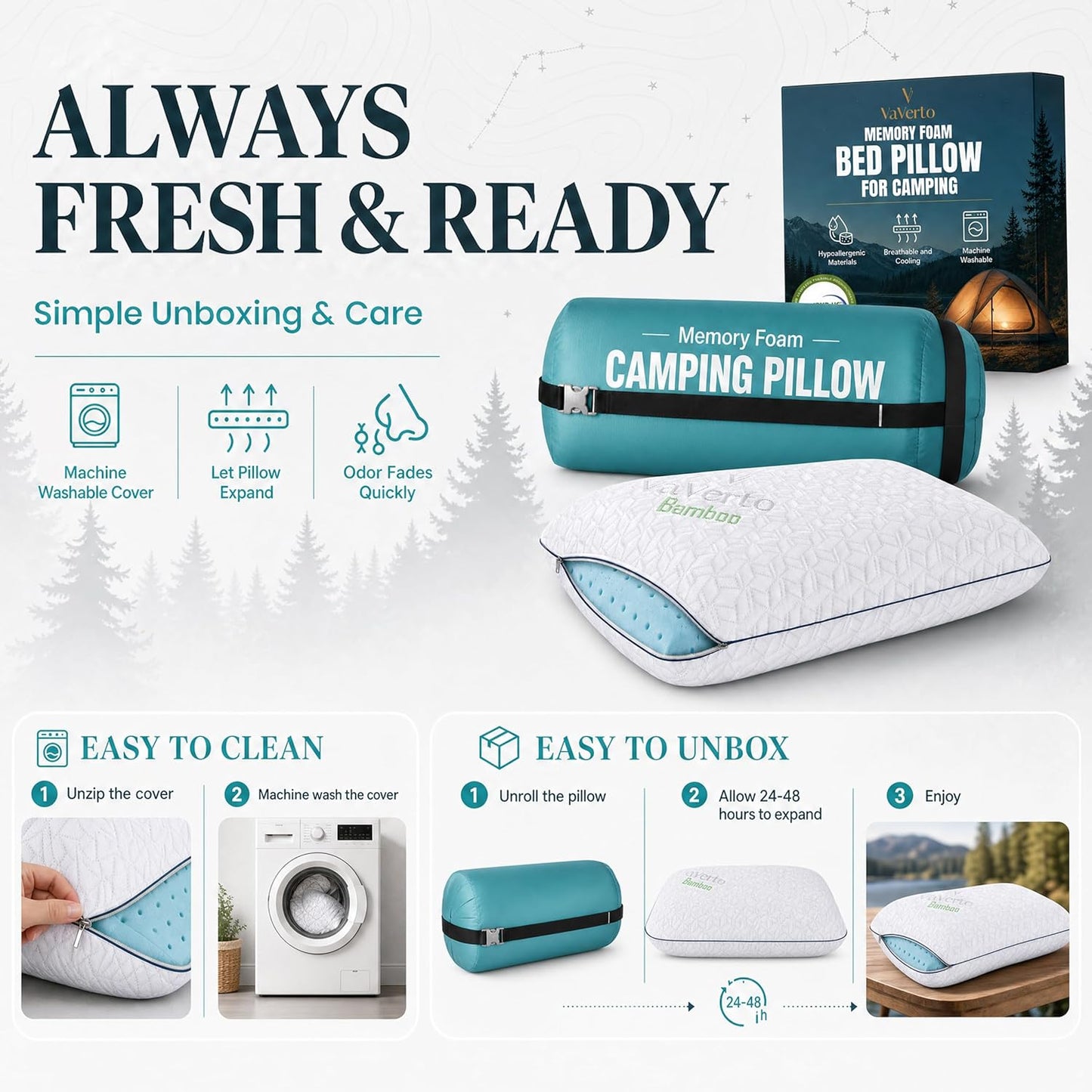 Cooling Gel Memory Foam Pillows - 1-Pack - Standard Size Memory Foam Pillow For Sleeping - Firm Pillow - Back, Stomach & Side Sleeper - Shoulder & Back Pain Relief - Washable, Bamboo Viscose Cover