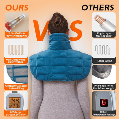 Ruqiji 19" x 24" Weighted Neck&Shoulder Heating Pad, 2.5lbs with 12 Temperature Settings&Countdown Timer,Pain Relief for Neck/Shoulders/Menstrual Pain(Dark Gray)