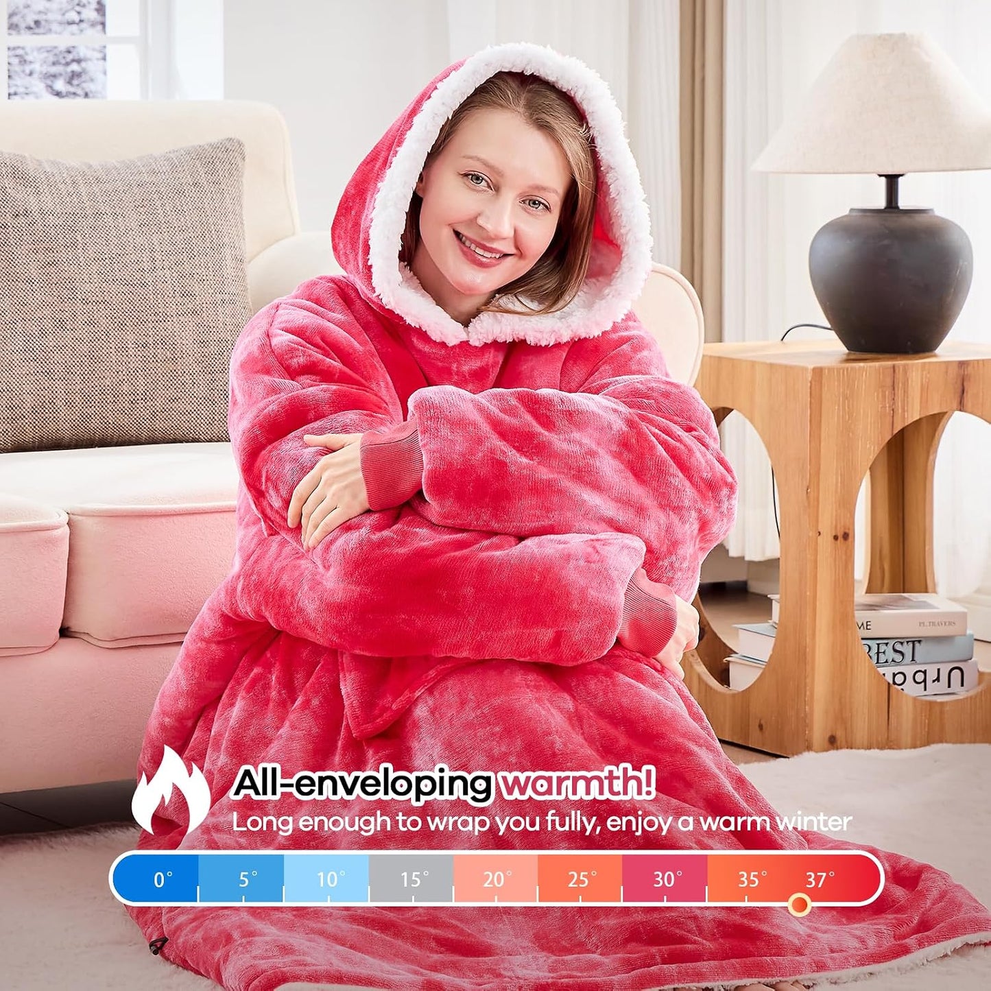 yescool Wearable Blanket Hoodie, Flannel Sherpa Fleece Blanket Sweatshirt for Adults Women Men,One Size Fits All - Colors B