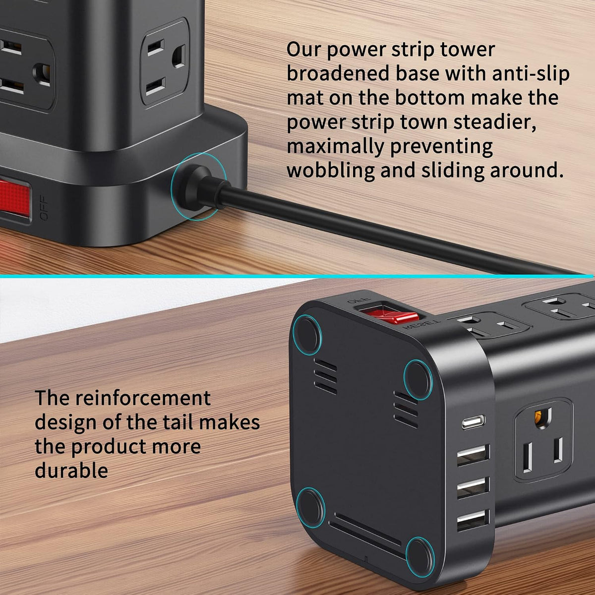 Extension Cord with Multiple Outlets, SMALLRT Power Strip Tower, Outlet Extender with 12 AC Outlets 4 USB, 6.5FT Extension Cord for Home Dorm Room, Office Supplies,Overload Protection