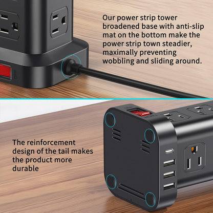 Extension Cord with Multiple Outlets, SMALLRT Power Strip Tower, Outlet Extender with 12 AC Outlets 4 USB, 6.5FT Extension Cord for Home Dorm Room, Office Supplies,Overload Protection