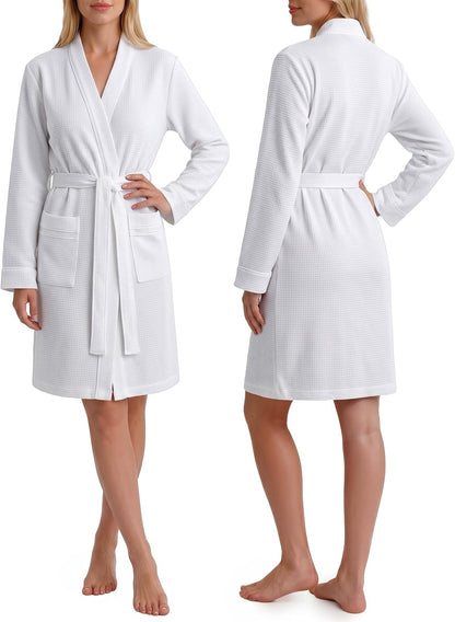 NY Threads Cotton Blend Waffle Robes for Women Knee-Length Bathrobe