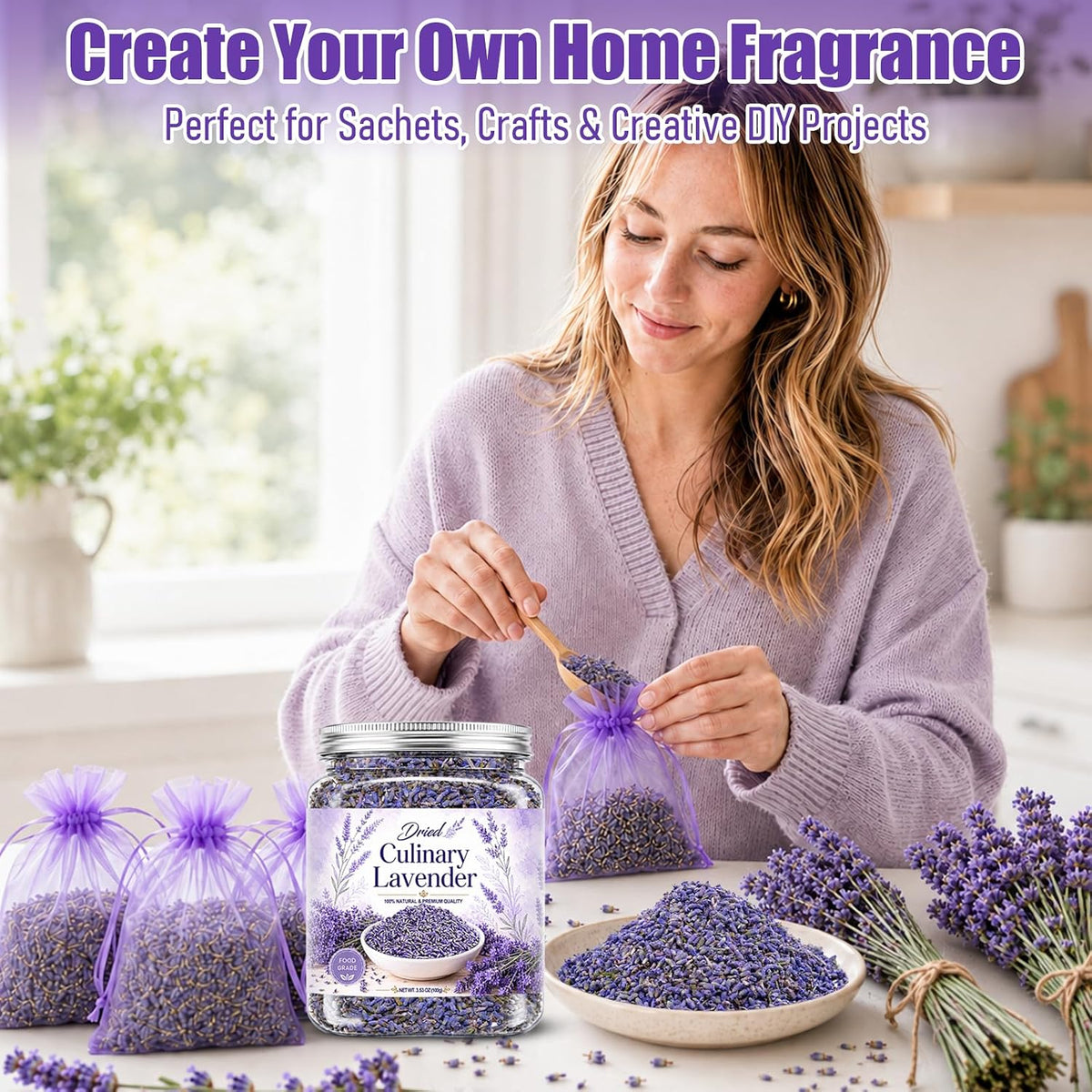 100g Dried Culinary Lavender Flowers, Food Grade Lavender Buds for Tea