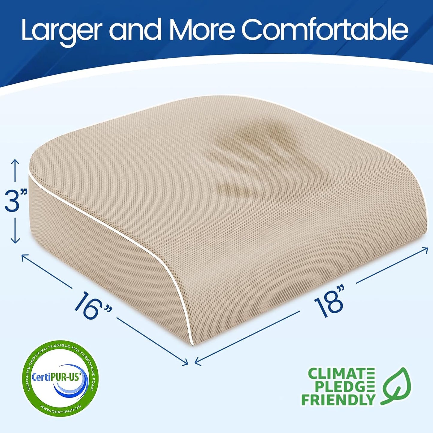 SweetSlubr Seat Cushion for Tailbone Pain Relief, Office Chair Cushion, Chair Pad, Memory Foam Large Cushion with Non-Slip Cover for Soft Support at Office Chair, Car Seat, Airplane, Black/Large