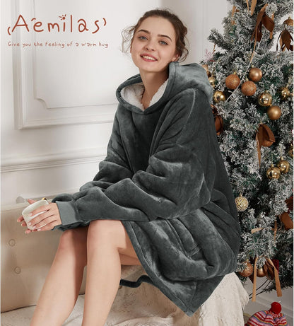 Aemilas Wearable Blanket Hoodie - Warm Sherpa Blanket Sweatshirt as Gifts for Adult Women Mom Men, One Size Fits All