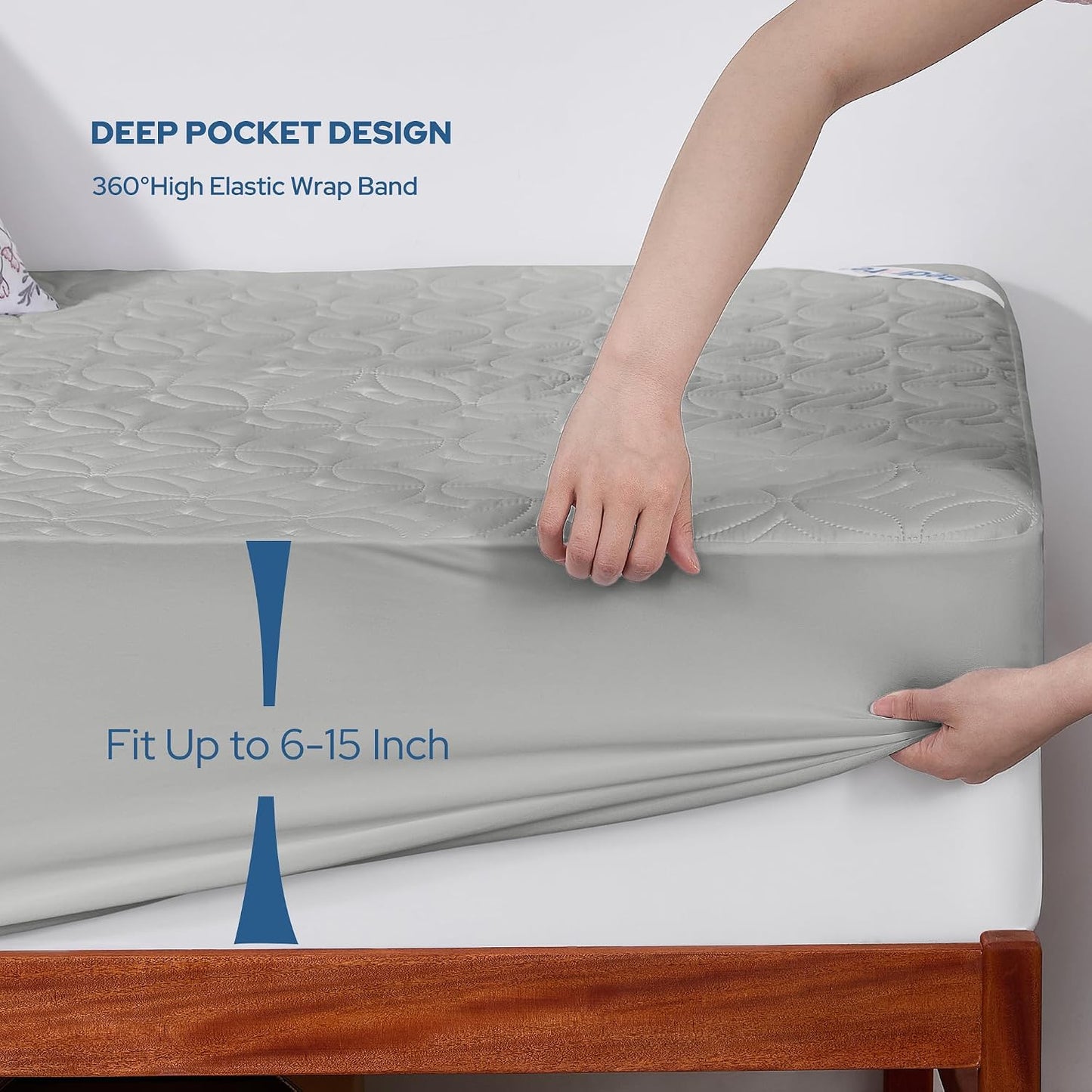 BEDLORE Waterproof Mattress Protector, King Size Mattress Pad with Deep Pocket 6"-18" Depth, Soft Noiseless Dirt-Proof Bed Mattress Cover Washable for Home, Bedroom, Hotel (Gray)
