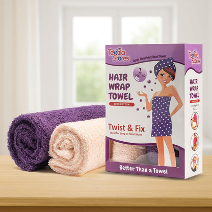 Textila 100% Cotton Hair Wrap Towels for Women (Pack of 2, Raspberry & Green) – Soft & Absorbent Turban Towels for Long, Curly, Frizz-Prone Hair
