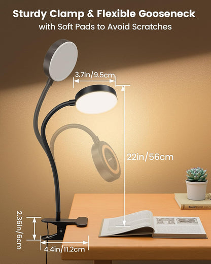 Glocusent Clip on Light, 72 LEDs Clip on Lamp with Amber Night Light, 3 Colors & 5 Brightness Bed Lamp, 30/60-Min Auto Off Timer, Perfect Eye Caring Reading Lamps for Bed/Headboard/Table/Desk