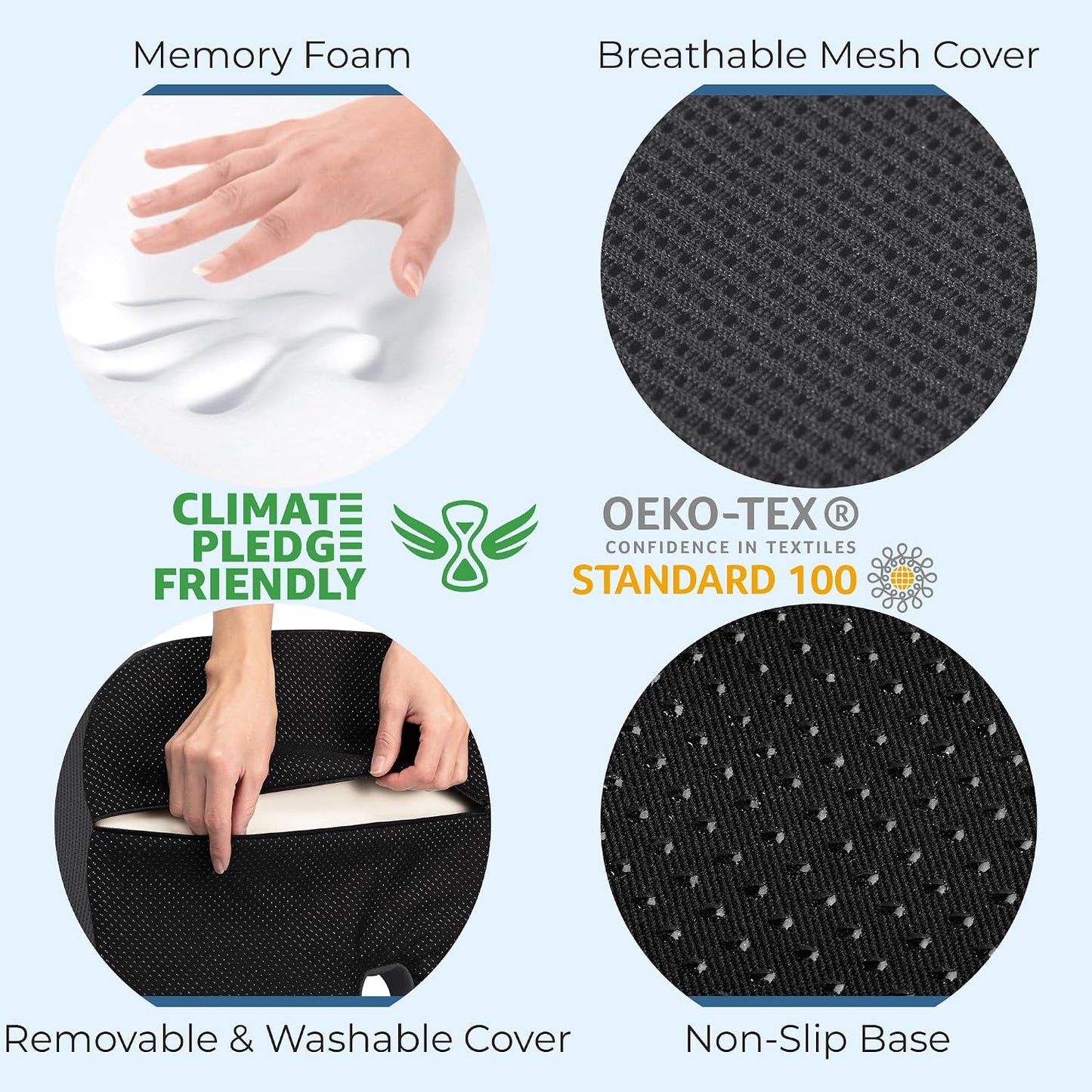 5 STARS UNITED Seat Cushion - Memory Foam Chair Cushion for Tailbone Pain Relief - Ergonomic Support for Coccyx, Sciatica & Butt - Office, Desk & Gaming Chair, Car Seat, Wheelchair, Black Suede