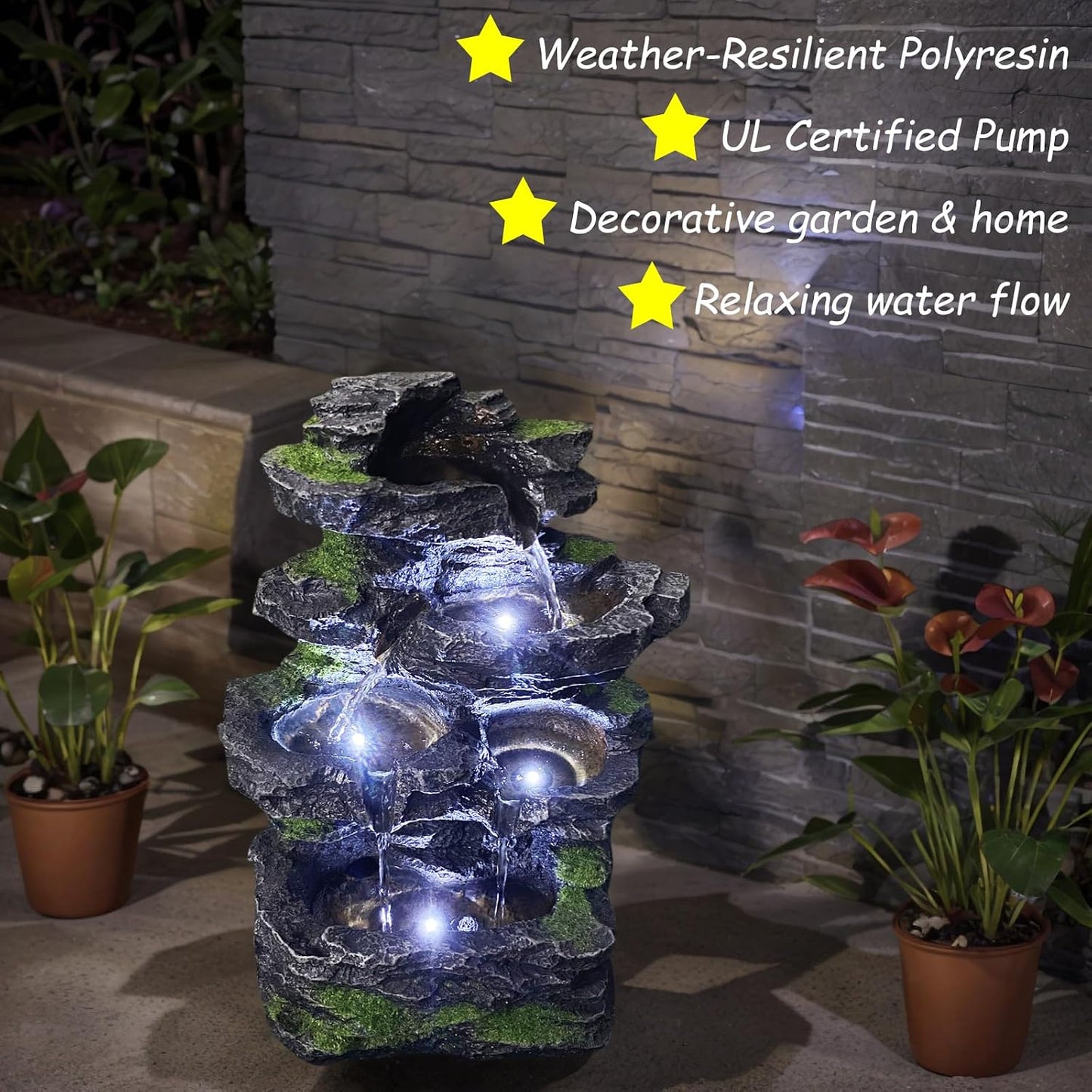4-Tiered Outdoor Tabletop Water Fountain 17.9”