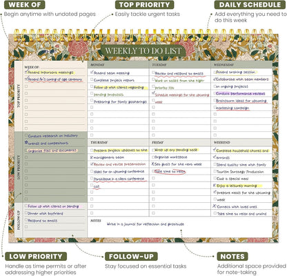 Weekly To Do List Notepad with 52 Undated Sheets（8.5"×11"）- Undated Weekly Planner Notepad for Office Desk Accessories and Supplies - Sunshine Petal