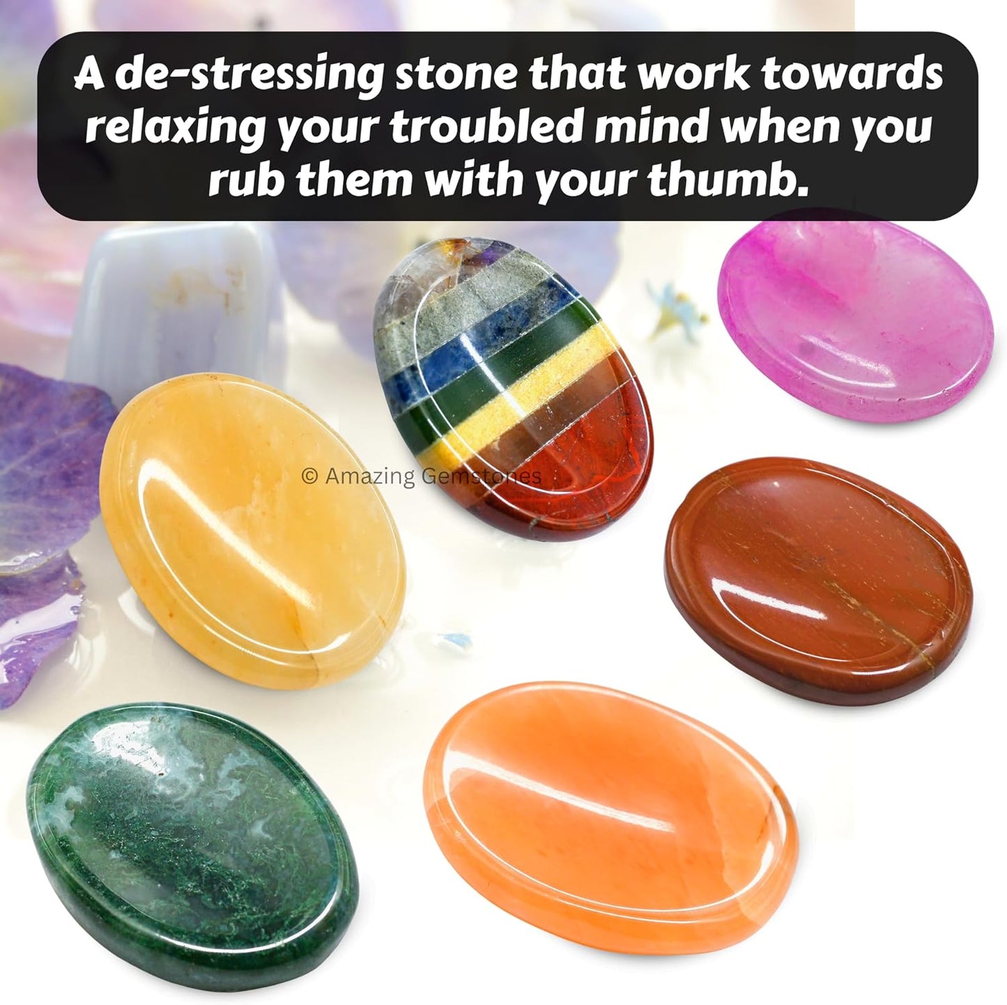 Amazing Gemstone Labradorite Thumb Worry Stone, Anxiety Stone, Healing Crystals - Piedra Crystal Fidget for Gift, Meditation, Calming, Relaxation, Stress Relief - Colors B