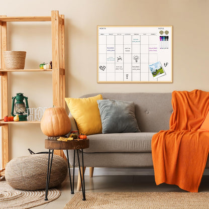 Magnetic Monthly Calendar Whiteboard, 17'' x 13'' Dry Erase Calendar for Wall Office School Home, Gold Wooden Frame