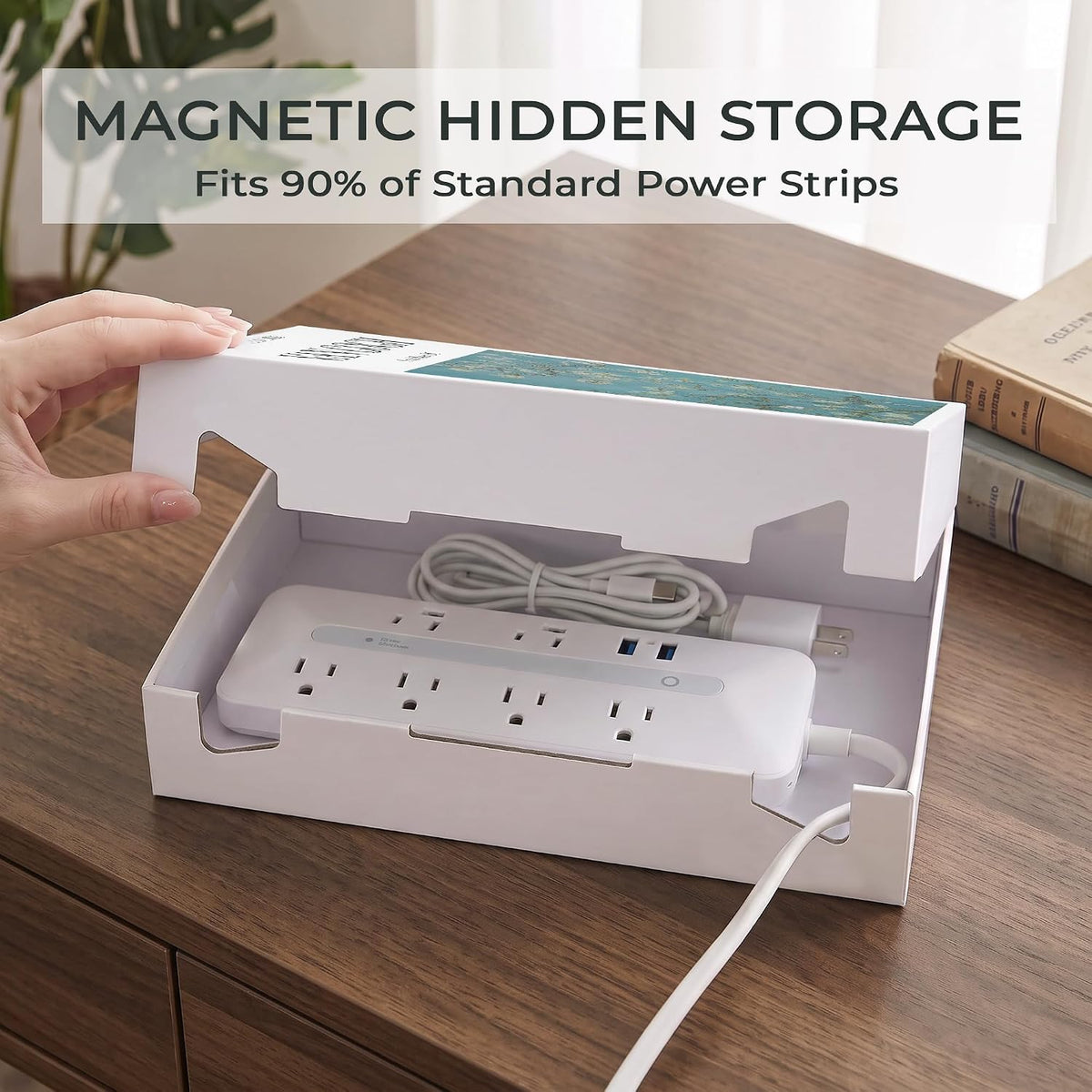Decorative Cable Management Box, Book Shape Cord Organizer with Magnetic Lid
