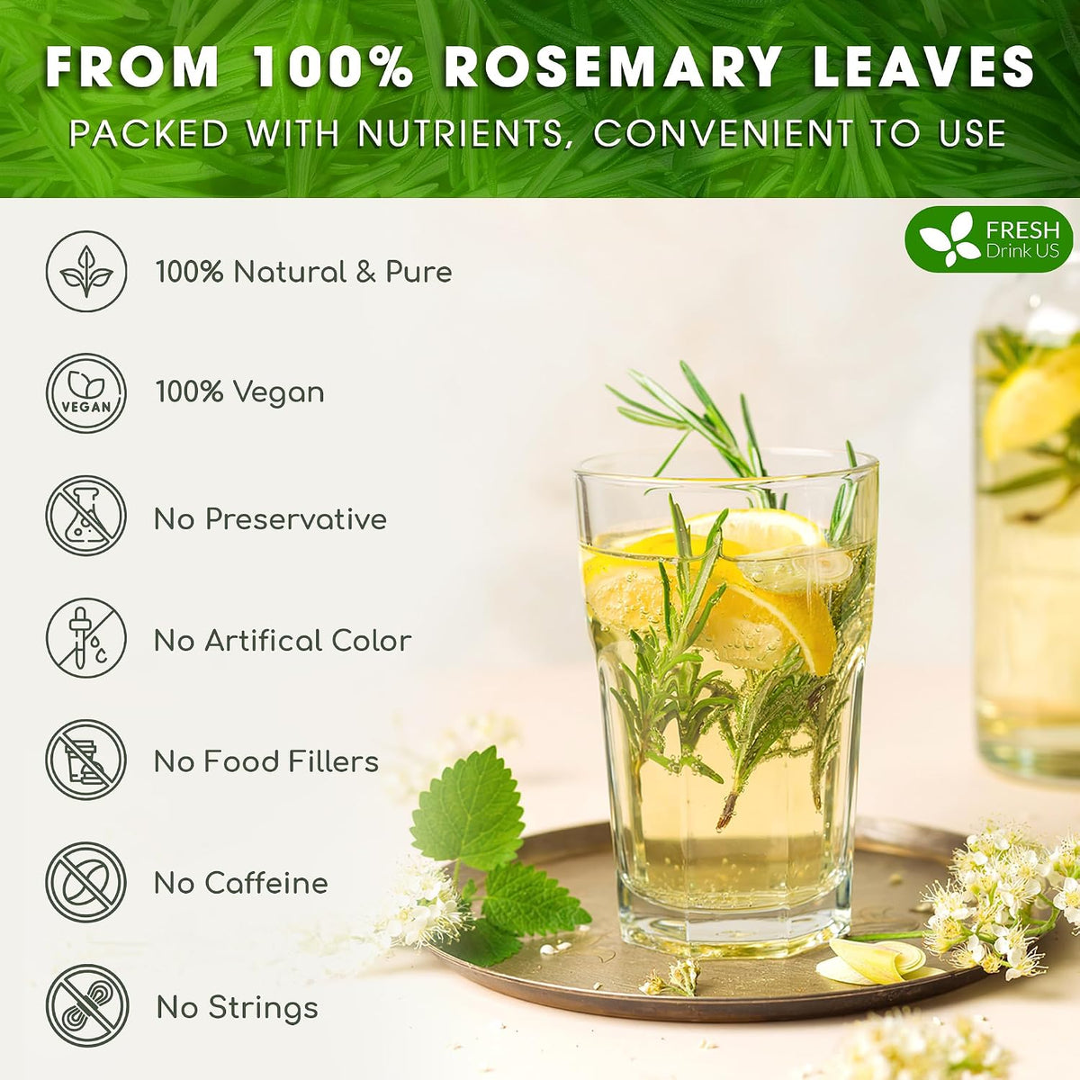 FreshDrinkUS, Premium Rosemary Leaf Tea, 75 Count, Pure, Caffeine Free