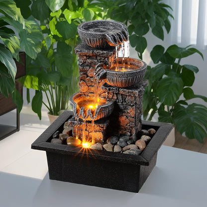 Kalona Tabletop Water Fountain with Buddha, LED Light Indoor Waterfall