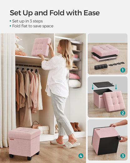 SONGMICS Storage Ottoman, Small Ottoman Foot Rest with Legs, 12.6 x 15.7 x 13.2 Inches Foot Stool, Load up to 660 lb, for Living Room, Bedroom, Dorm, Slate Gray ULSF012G01