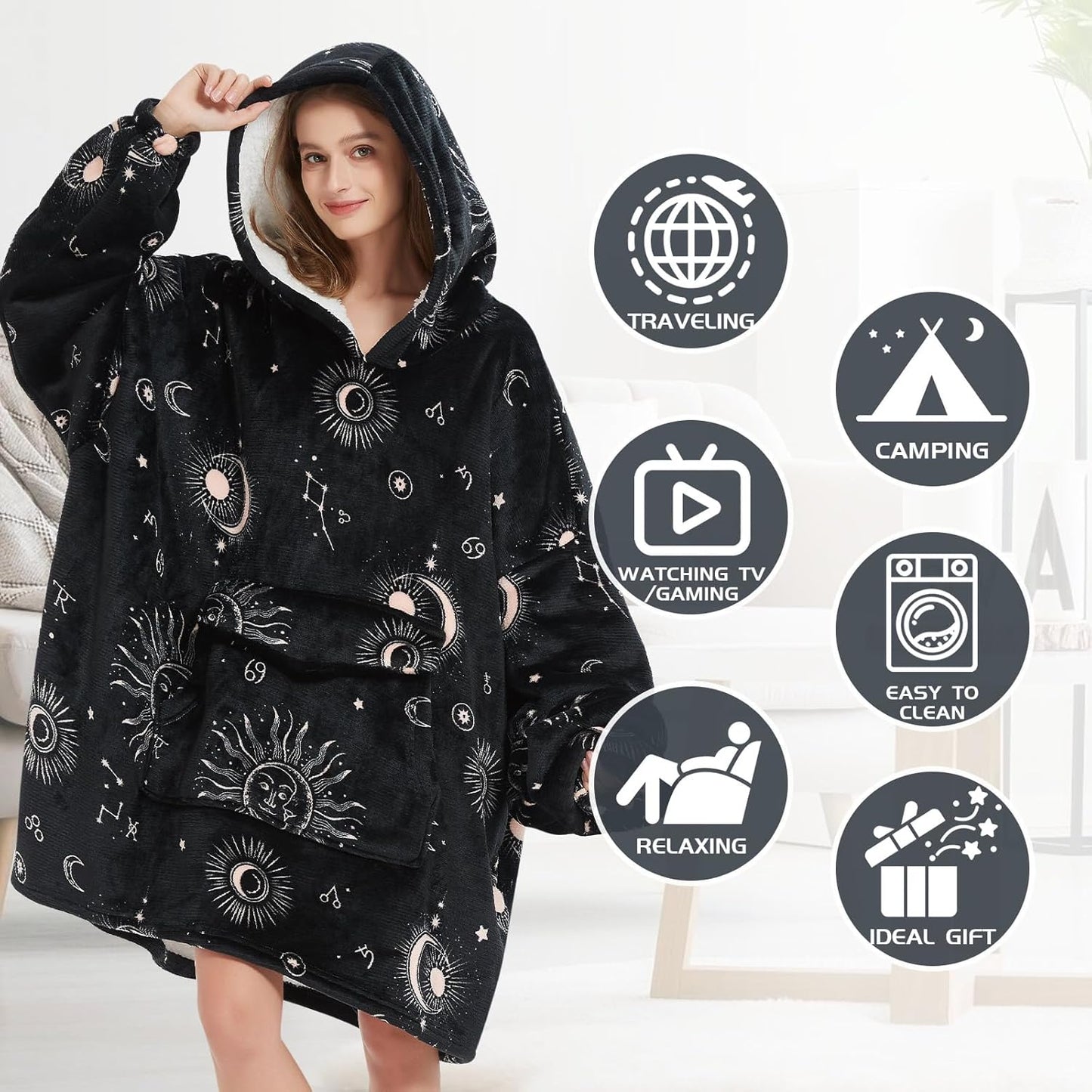 Mewkou Wearable Blanket Hoodie for Adult,Oversized Sherpa Fleece Blanket Hoodie for Women Men,Grey
