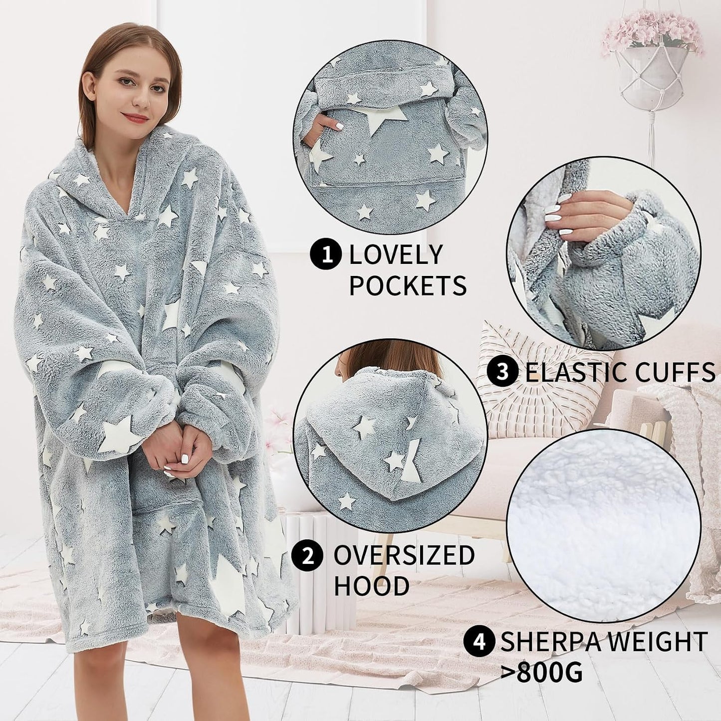 Fiosnow Sun and Moon Blanket Hoodies for Women and Men Adult Oversize Wearable Blanket Hoodies for Soft and Warm