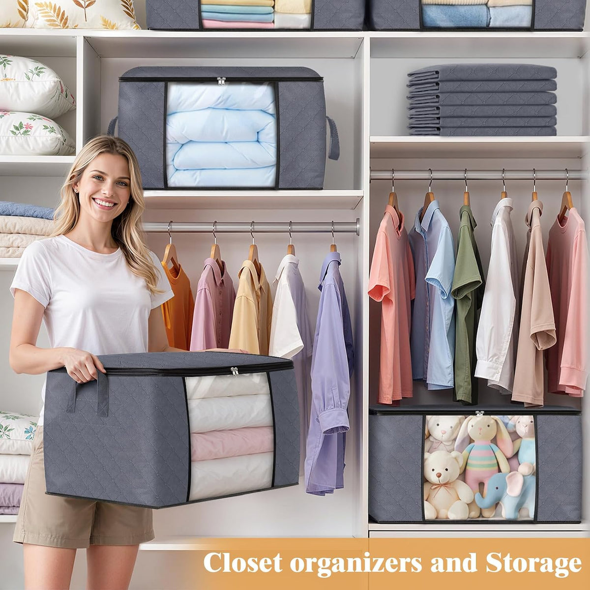 Fab totes Storage Bags for Clothes Blanket Storage Bins with Lids