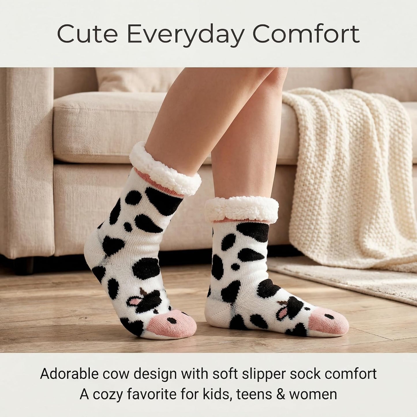 cosyone1997 Fuzzy Slipper Socks for Women Kids with Grips, Cute Animal Sherpa Lined Non-Slip Cozy Winter Socks Gifts
