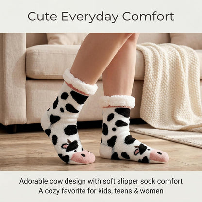 cosyone1997 Fuzzy Slipper Socks for Women Kids with Grips, Cute Animal Sherpa Lined Non-Slip Cozy Winter Socks Gifts