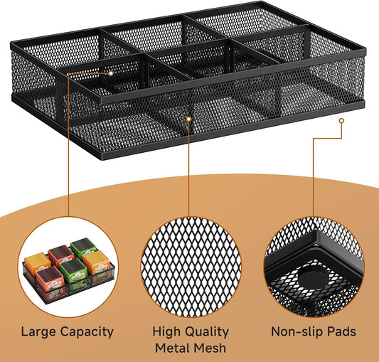 2 Tier Tea Bag Organizer, Mesh Tea Bag Holder with Handle, Teabag Holder, Tea Station Organizer for Countertop, Pantry, Kitchen, Cabinet -Black