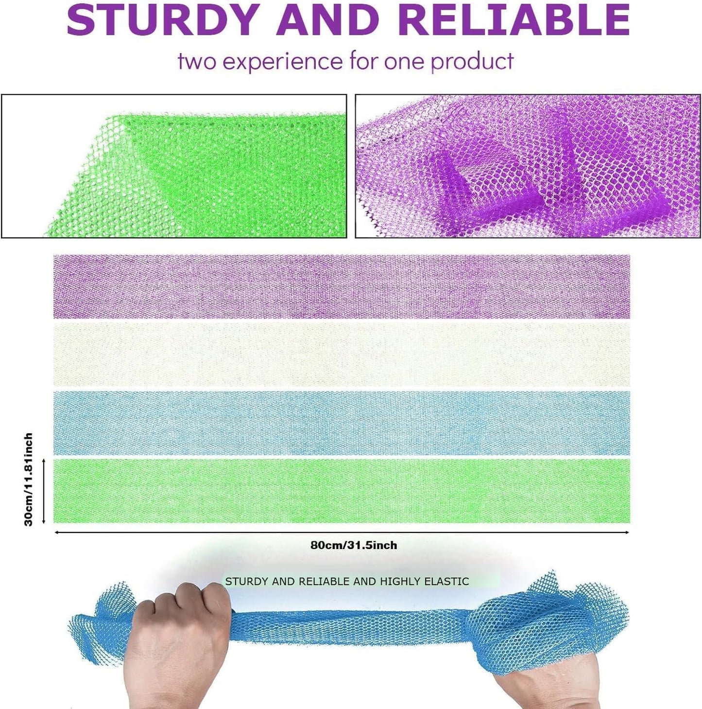UJFQBH 3 Pieces African Bath Sponge African Net Long Net Bath Sponge Exfoliating Shower Body Scrubber Back Scrubber Skin Smoother,Great for Daily Use (Pink,Yellow,Purple)
