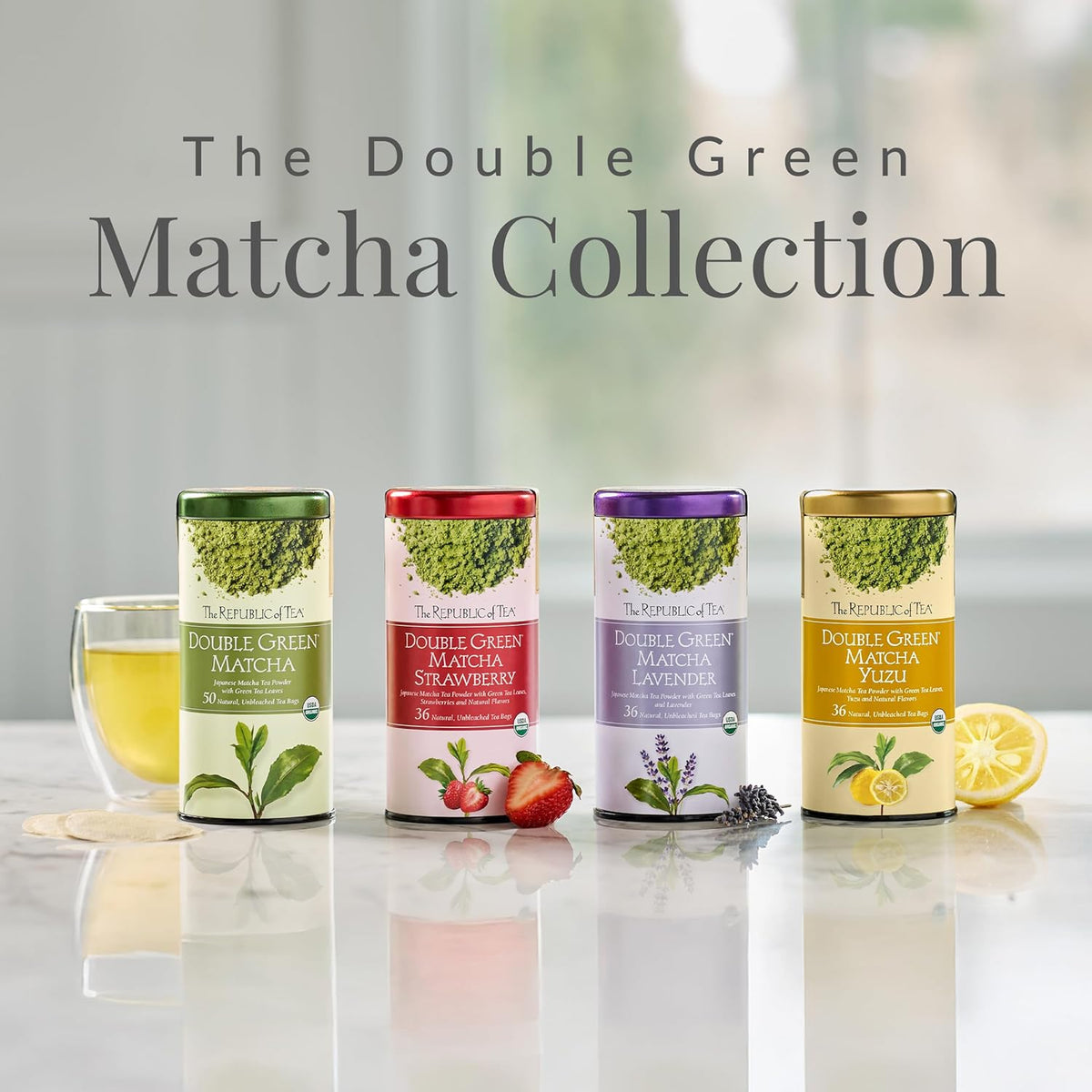 The Republic of Tea Organic Double Green Matcha, 50 Count