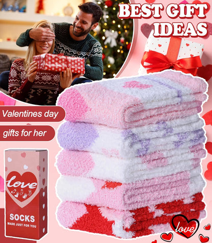 LANLEO Fuzzy Socks for Women Fluffy Slipper Winter Warm Soft Cozy Microfiber Plush Sleeping Heart Socks