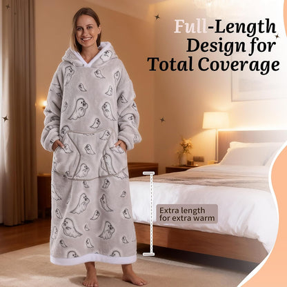 Capecage Blanket Hoodie, Long Hooded Blanket Sweatshirt as Birthday Gifts for Women Men, Long Wearable Blanket for Women Men.
