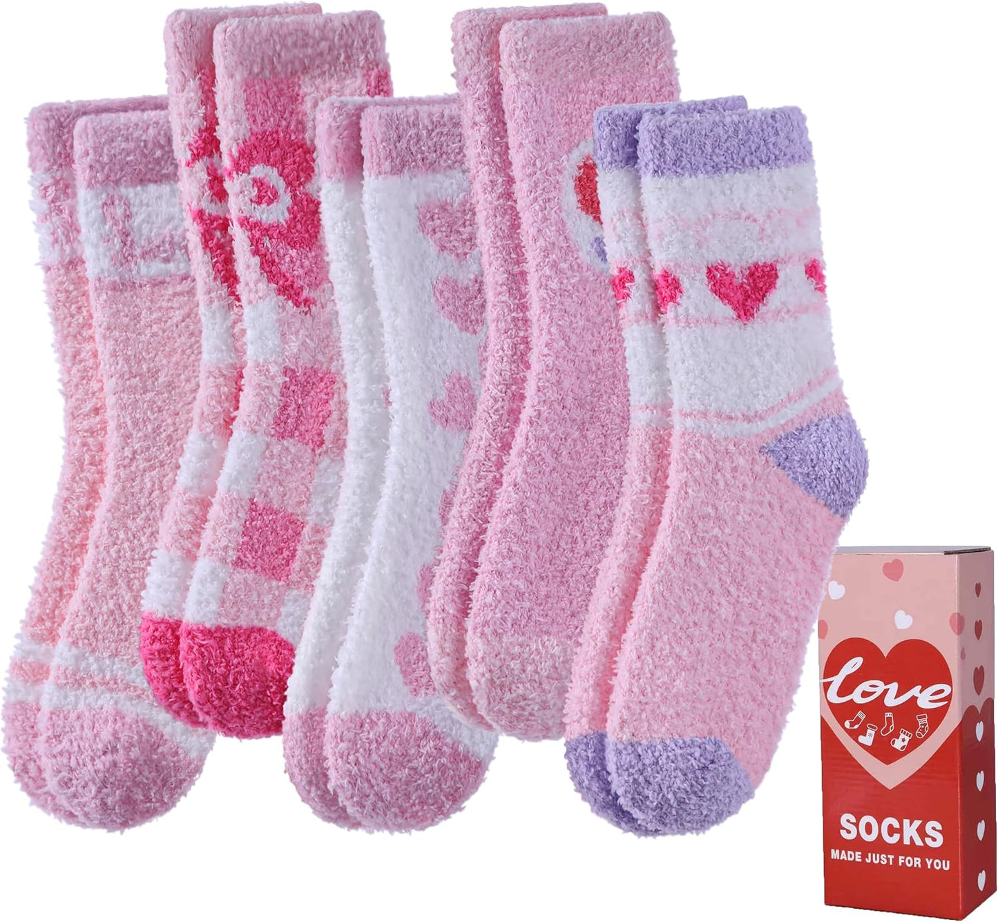 LANLEO Fuzzy Socks for Women Fluffy Slipper Winter Warm Soft Cozy Microfiber Plush Sleeping Heart Socks