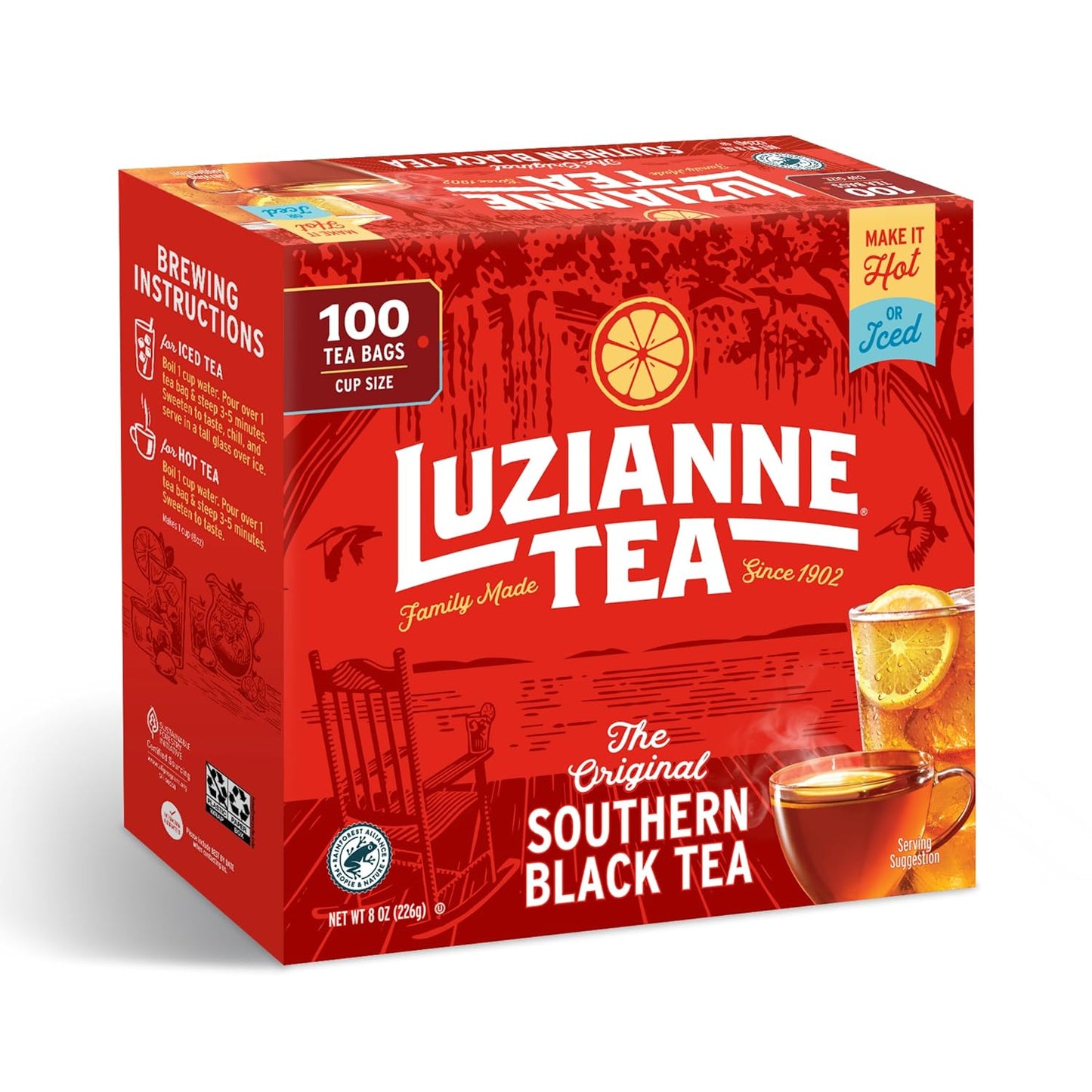 Luzianne Unsweetened Hibiscus Iced Tea Bags, Family Size, 22ct Box (Pack of 6)