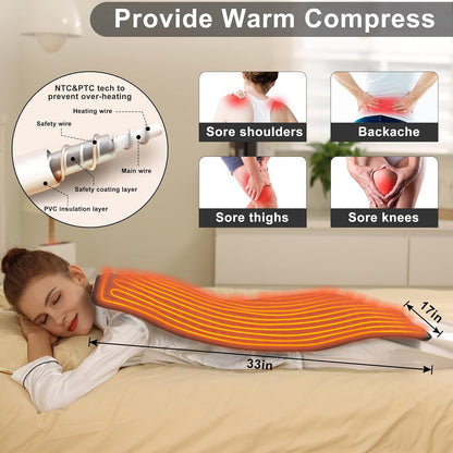 Heating Pad Electric Heat Pad, Hot Heated Pad,Multiple Temp and Timer Settings,Suitable for Shoulders, Neck, arms, Abdomen, Back, Legs, etc. (Silver Gray, 24"X12")