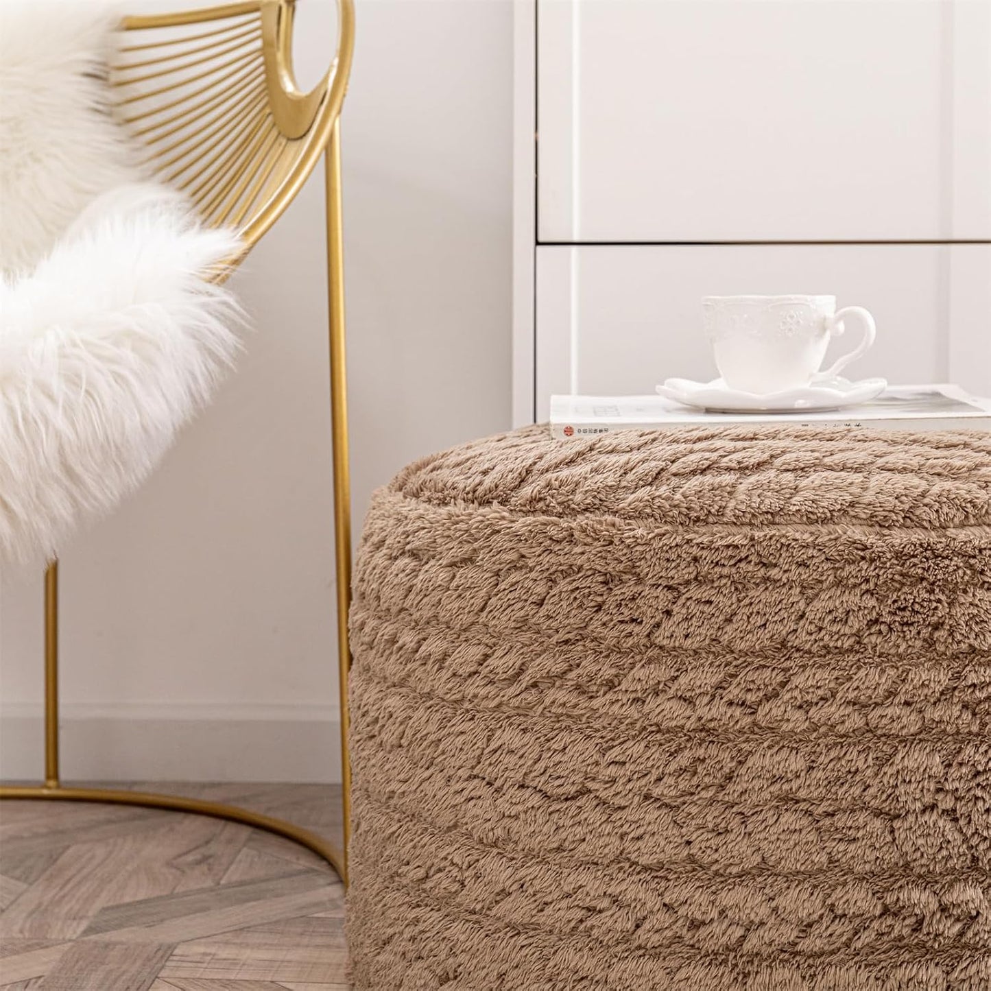 Round Pouf Ottoman 20 x 20 x 14 Inches Boho Poof Home Decor Floor Pouffe Ottoman Foot Rest for Couch Sofa Bean Bag Chairs Living Room Bedroom (Green)